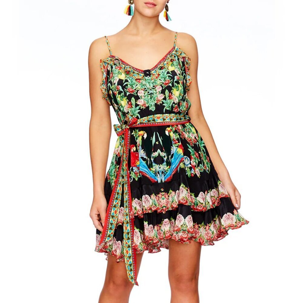Camilla Dress Toucan Mini Button Down Frill Play Medium